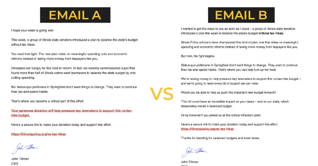 Email A vs Email B - a/b test