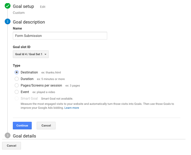 Google Analytics Goal Types
