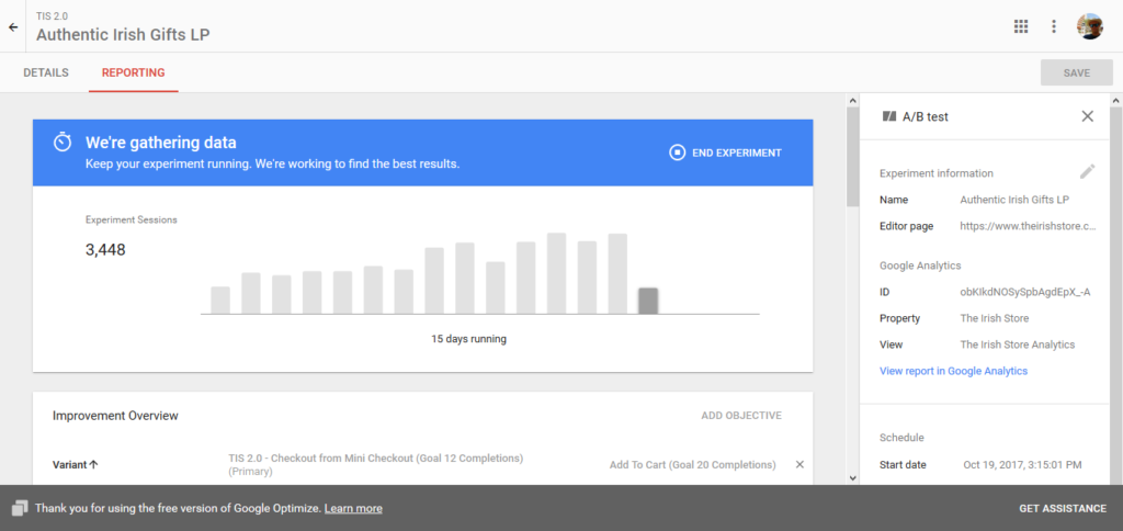 Google Optimize Screenshot
