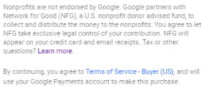 Google Search Donations Fine Print