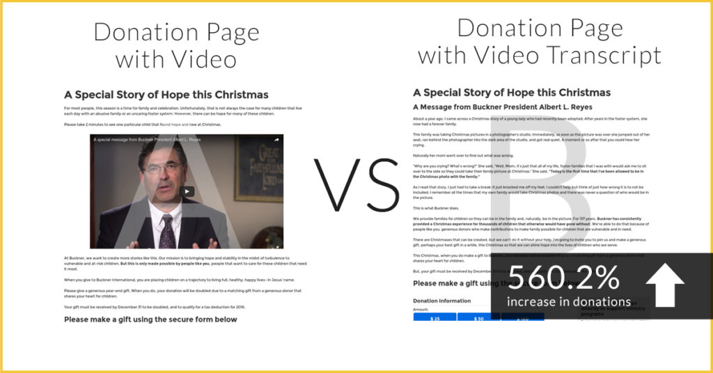 Year-End Fundraising Ideas - Don't use a video on your donation page
