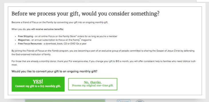 Online fundraising idea - recurring donor popup