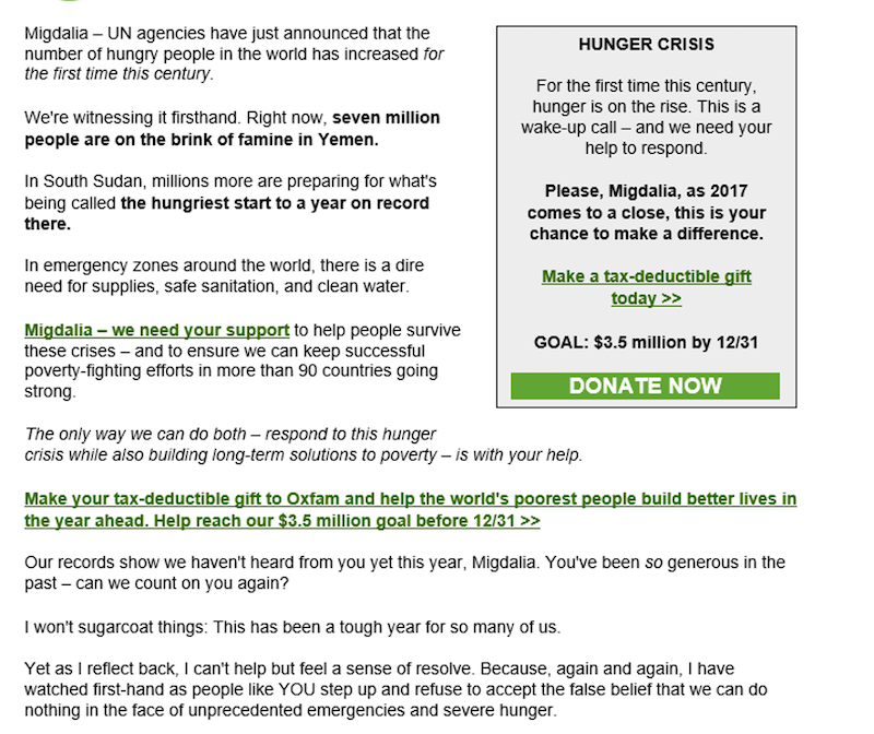 a fundraising appeal email example