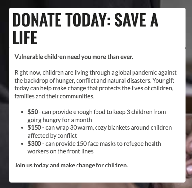 a Save the Children donation page example