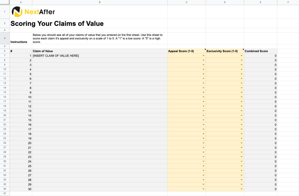 a worksheet to help write your nonprofit value proposition claims