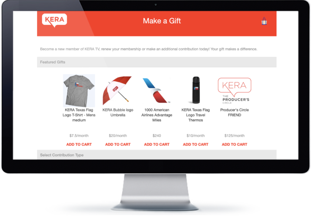 Example of a donation page using incentives